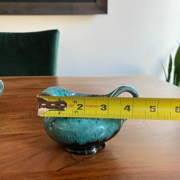 RARE 1960s cream and sugar pottery set from Canuck Pottery Ltd. Green Turquoise - Picture 7 of 15